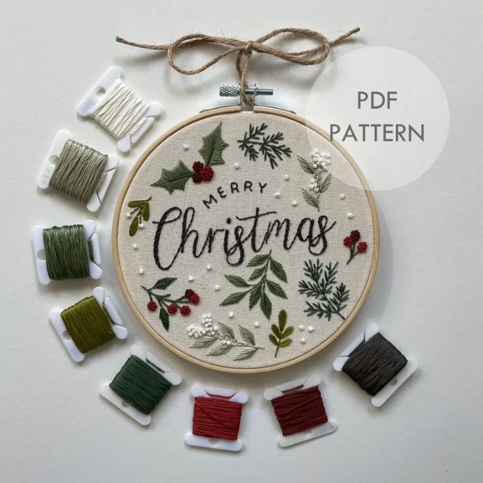 motifs de noël brodés à la main : motif de broderie Joyeux Noël