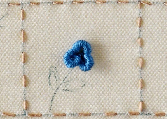 how to embroider bullion stitch flower: Forget me not step 1