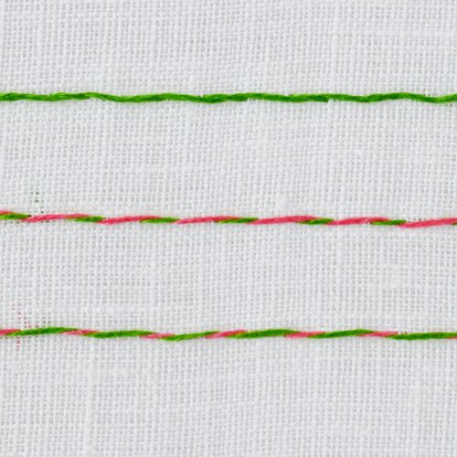 Punto filza montato con filo interdentale rosa e verde