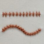 Basket stitch embroidery with green floss Basque Knot hand embroidery stitch