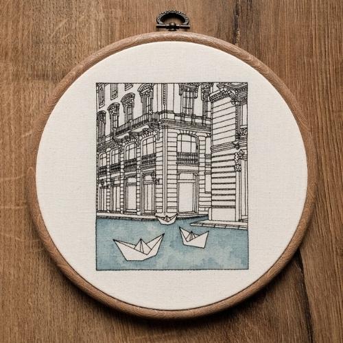 Architektur und Papierboote handstickanleitung von ALIFERA auf Etsy