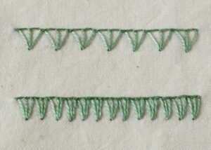 Triple Blanket Stitch embroidery sampler with green pearl cotton thread image