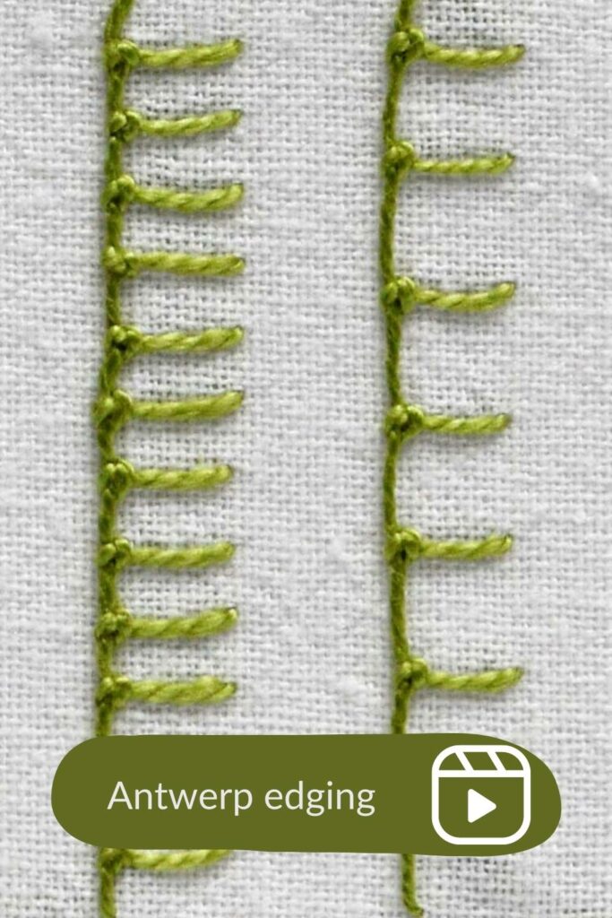 How to embroider Antwerp edging - Video Tutorial PIN image